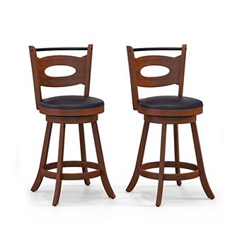 Set of 2 24-Inch Swivel Bar Stools with Curved Back and Seat Cushions