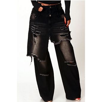Overup Fray distressed wide leg jeans