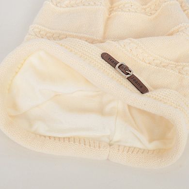 Women's Knit Beanie Hat with Faux Leather Buckle Detail and Folded Edge