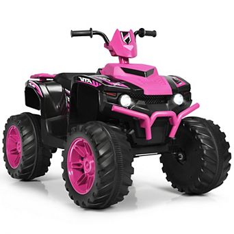 12V Kids Electric ATV with LED Lights and Treaded Tires - Pink