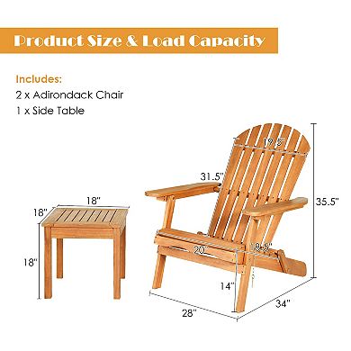 3-Piece Adirondack Chair Set with Wide Armrests