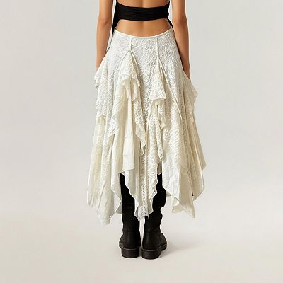 Women's Asymmetrical Layered Lace Maxi Skirt with Flowing Ruffle