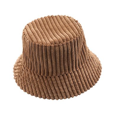 Women's Corduroy Bucket Hat Soft Plush Ribbed Texture Warm Winter Hat with Adjustable Fit