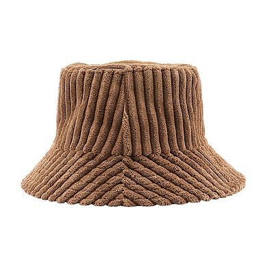 Women's Corduroy Bucket Hat Soft Plush Ribbed Texture Warm Winter Hat with Adjustable Fit