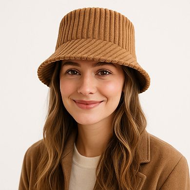 Women's Corduroy Bucket Hat Soft Plush Ribbed Texture Warm Winter Hat with Adjustable Fit