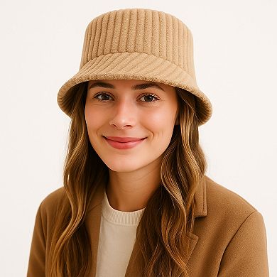 Women's Corduroy Bucket Hat Soft Plush Ribbed Texture Warm Winter Hat with Adjustable Fit