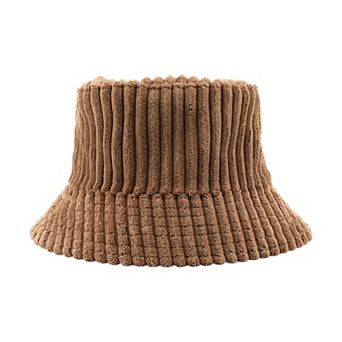 Women's Corduroy Bucket Hat Soft Plush Ribbed Texture Warm Winter Hat with Adjustable Fit