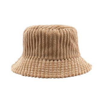 Women's Corduroy Bucket Hat Soft Plush Ribbed Texture Warm Winter Hat with Adjustable Fit