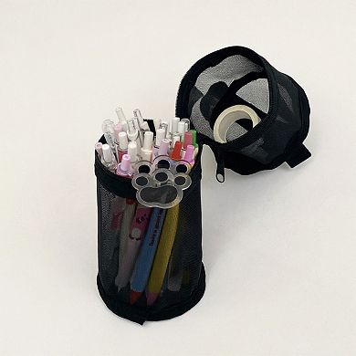 Cylindrical Mesh Case with Dual Zipper Compartments and Carry Handle 7.8x3.5 in