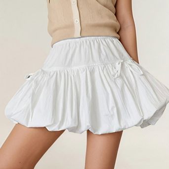 Women's Bubble Hem Mini Skirt with Elastic Waist and Bow Details