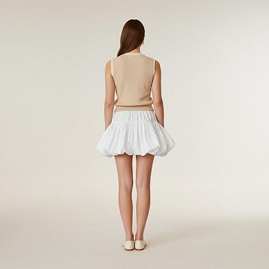 Women's Bubble Hem Mini Skirt with Elastic Waist and Bow Details
