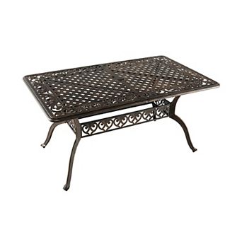 59-Inch Aluminum Patio Dining Table with Umbrella Hole - Bronze