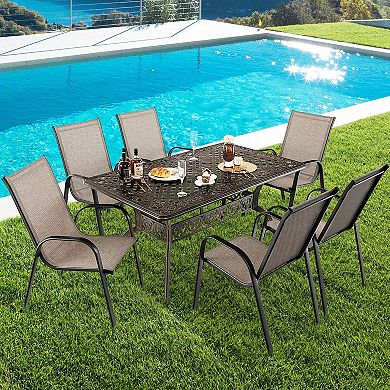 59-Inch Aluminum Patio Dining Table with Umbrella Hole - Bronze