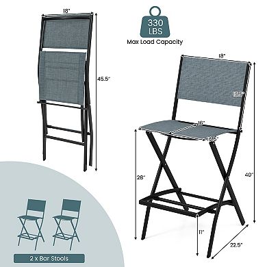 Folding Bar Stools Set of 2 with Backrest and Footrest
