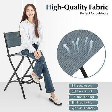 Folding Bar Stools Set of 2 with Backrest and Footrest