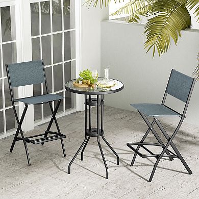 Folding Bar Stools Set of 2 with Backrest and Footrest