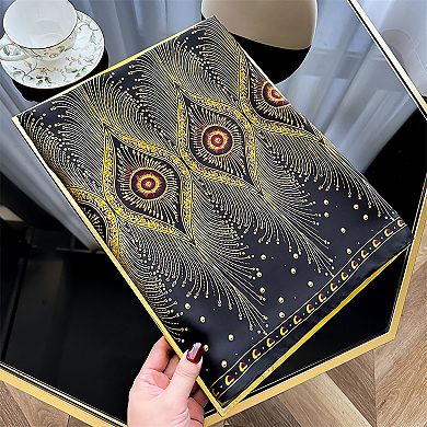 Women's Long Satin Scarf with Gold Peacock Feather Print 70.8×31.5 Inches