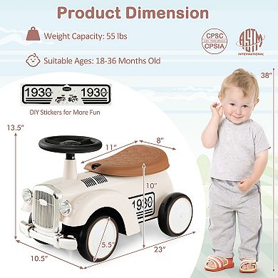Kids Sit-to-Stand Ride-On Vehicle with Steering Wheel and Storage
