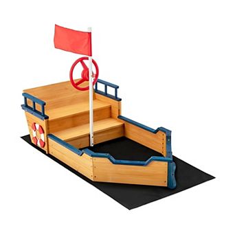 Kids Wooden Pirate Boat Sandbox Outdoor Playset