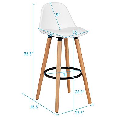 Set of 2 Mid-Century 28.5-Inch Bar Stools for Dining or Pub - White