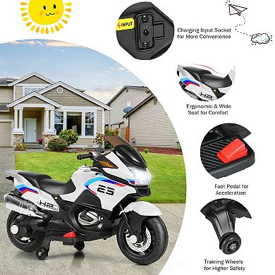 12V Kids Electric Ride-On Motorcycle - White