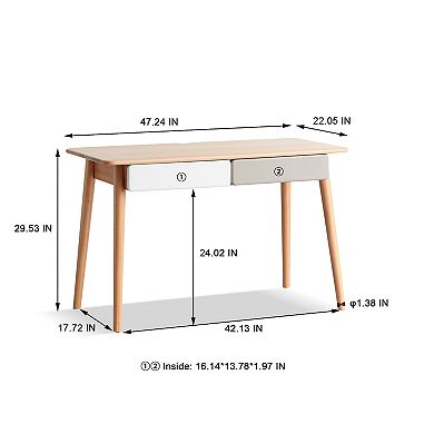 GOMYHOME Modern Writing Desk w/ 2-Tone Drawers, Natural Wood Computer Desk for Home Office