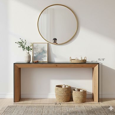 GOMYHOME 59" Farmhouse Console Sofa Table, Narrow Entryway Foyer Table, Rustic Wood Look