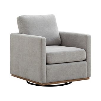 GOMYHOME Modern Swivel Accent Chair, Light Gray Upholstered Fabric Armchair with Wood Base