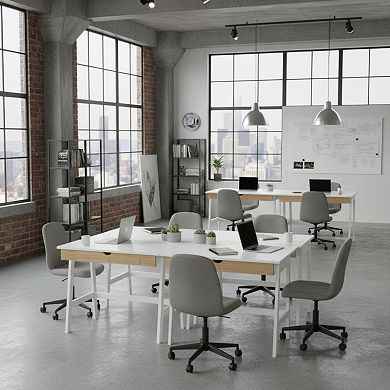 GOMYHOME Modern Writing Desk with Storage Drawer, Compact Scandinavian Style Computer Study Table