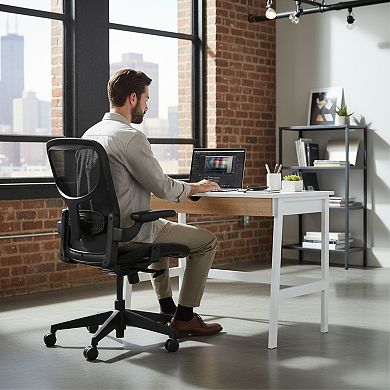 GOMYHOME Modern Writing Desk with Storage Drawer, Compact Scandinavian Style Computer Study Table