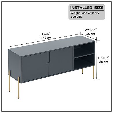 GOMYHOME TV Stand for 65 Inch TV, Modern Media Console with Storage & Gold Legs, Gray