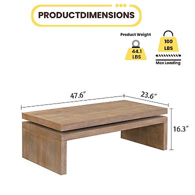 GOMYHOME 47.6" Modern Rectangle Coffee Table, Wood 2-Tier Living Room Cocktail Table