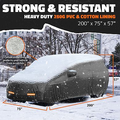 Mockins 200"x 75"x57" Heavy Duty Extra Thick Black 250G PVC SUV Car Cover