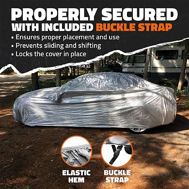 Mockins 175”x70”x60” Silver 190T Polyester Sedan Car Cover