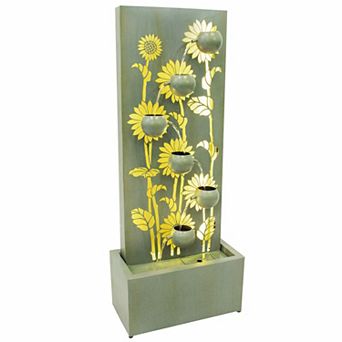 Sunnydaze Sunflower Fields Steel Outdoor Water Fountain with LEDs - 48.5"