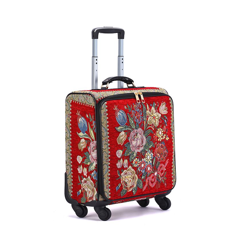 Mellow World Hand-Beaded Spinner Carry-On Suitcase, Red