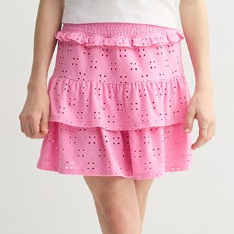 Girls 7-16 Mini Society Smocked Waist Ruffle Skirt