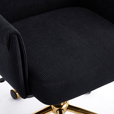 Corduroy Mid-back Office Chair Adjustable Chair W/ Padded Arms