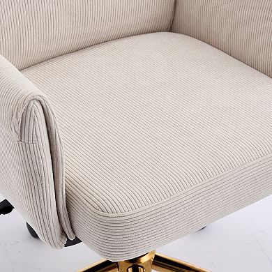 Corduroy Mid-back Office Chair Adjustable Chair W/ Padded Arms