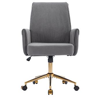 Corduroy Mid-back Office Chair Adjustable Chair W/ Padded Arms