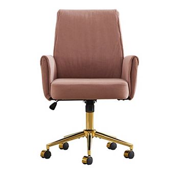Corduroy Mid-back Office Chair Adjustable Chair W/ Padded Arms