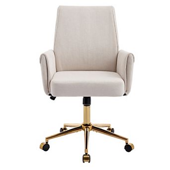 Corduroy Mid-back Office Chair Adjustable Chair W/ Padded Arms