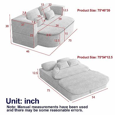 2-in-1 Foldable Sofa 75'' Convertible Sleeper Corduroy Sofa Bed