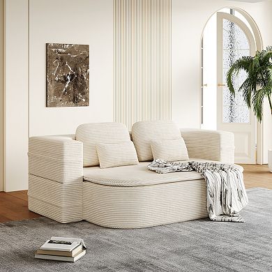 2-in-1 Foldable Sofa 75'' Convertible Sleeper Corduroy Sofa Bed