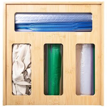 Bamboo Food Bag Storage Organizer for Kitchen Drawer, Durable, Nonslip Plastic Bag Dispenser