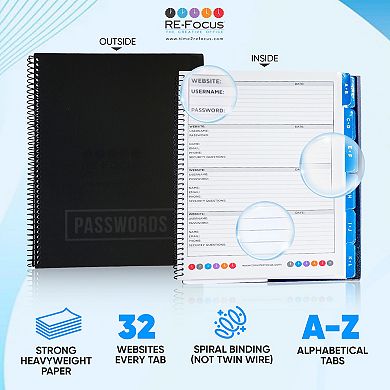 RE-FOCUS THE CREATIVE OFFICE Large Password Keeper Book, 7.5 in x 10 in, 96 Pages