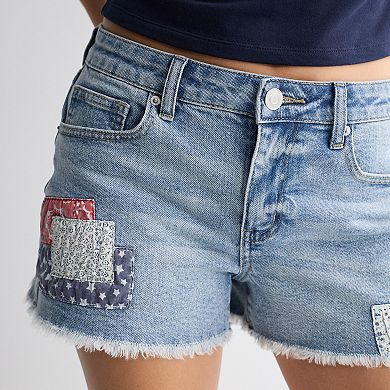 Juniors' Project Indigo Americana Patch Mid Rise Denim Shorts