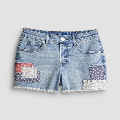 Juniors' Project Indigo Americana Patch Mid Rise Denim Shorts