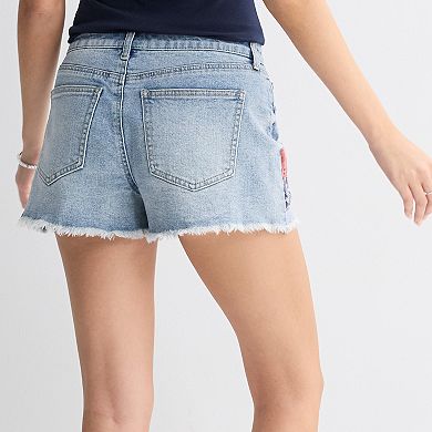 Juniors' Project Indigo Americana Patch Mid Rise Denim Shorts