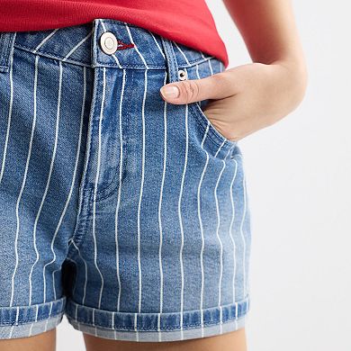 Juniors' Project Indigo Striped Denim Shorts